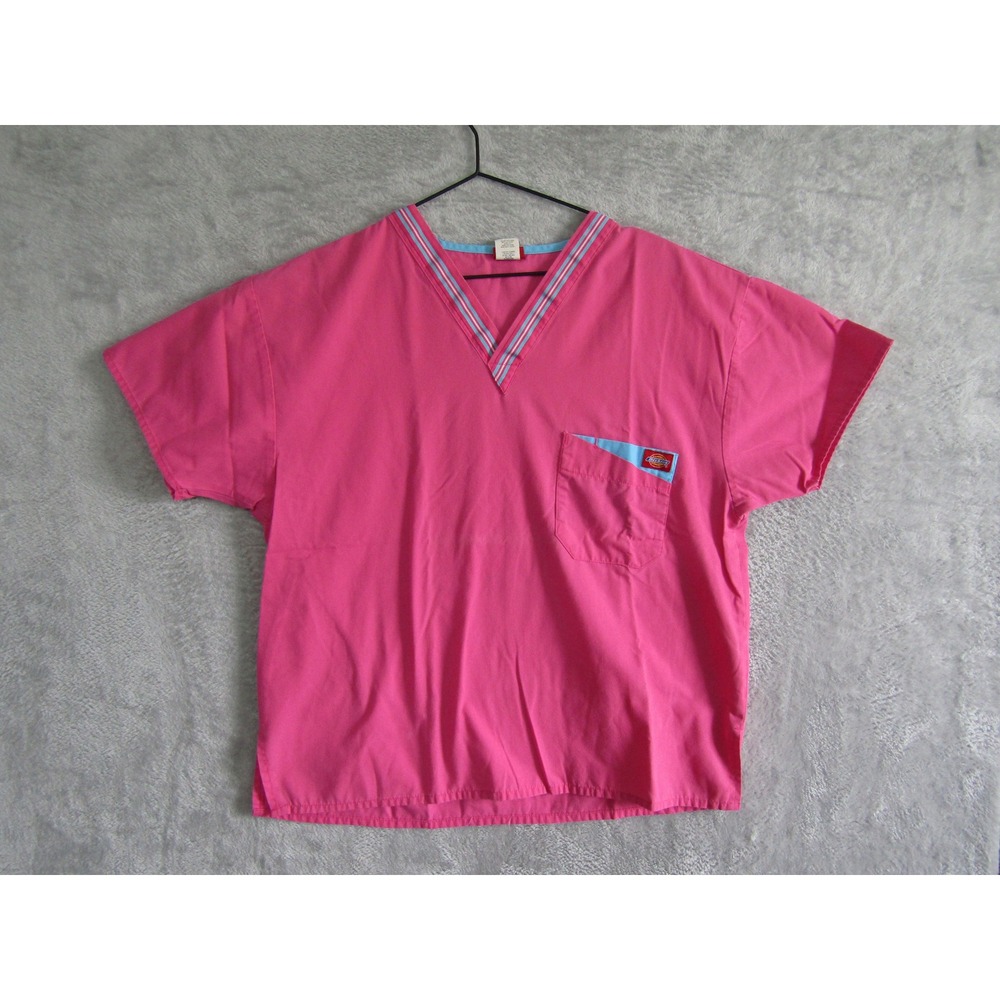 Koi Pink V-Neck Scrub Top Short Sleeve Contrast Trim Medical Uniform 12111 Small